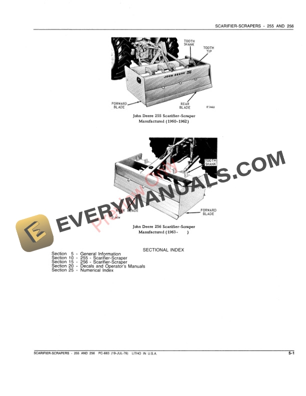 John Deere 255, 256 Scarifier-Scrapers Parts Catalog PC663 01JUL76-3