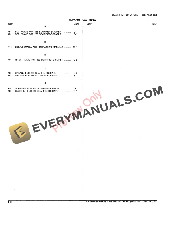 John Deere 255, 256 Scarifier-Scrapers Parts Catalog PC663 01JUL76-4