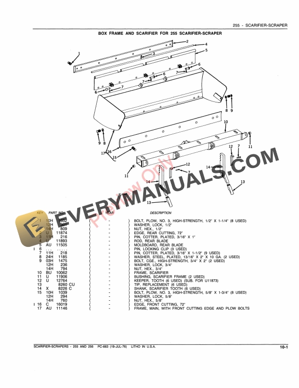 John Deere 255, 256 Scarifier-Scrapers Parts Catalog PC663 01JUL76-5