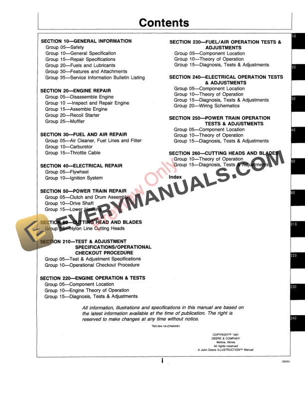 John Deere 25S 30S and 38B CUTTER TRIMMER Technical Manual TM1494 01MAR91 5