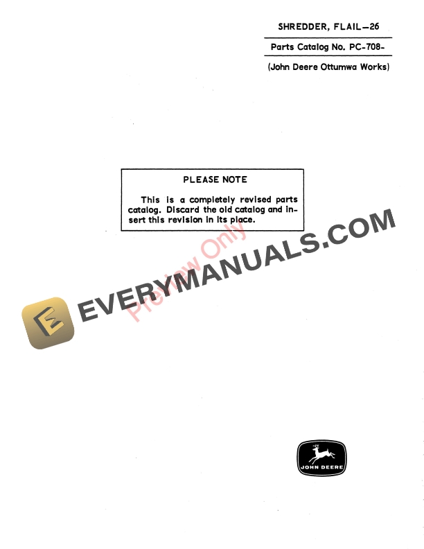 John Deere 26 Flail Shredder Parts Catalog PC708 01JUL66-1