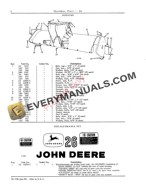 John Deere 26 Flail Shredder Parts Catalog PC708 01JUL66-4