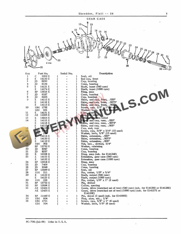 John Deere 26 Flail Shredder Parts Catalog PC708 01JUL66-5