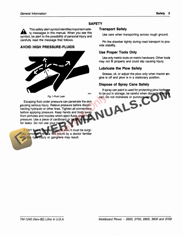 John Deere 2600 2700 and 2800 Semi Integral 3600 and 3700 Moldboard Plows Technical Manual TM1240 01NOV82 5