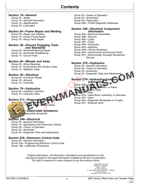 John Deere 2600 Series Offset Disks and Tandem Disks Technical Manual TM129819 23FEB23 5 John Deere 2600 Series Offset Disks and Tandem Disks Technical Manual TM129819 23FEB23 3