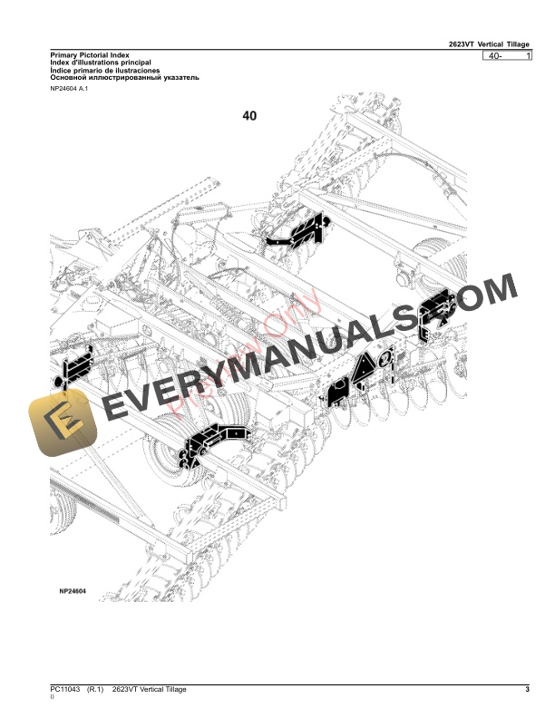 John Deere 2623VT Vertical Tillage Parts Catalog PC11043 28NOV23 3