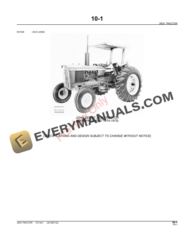 John Deere 2630 Tractor Parts Catalog PC1401 11MAY11-3