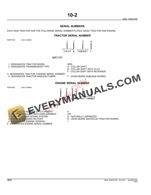 John Deere 2630 Tractor Parts Catalog PC1401 11MAY11-4