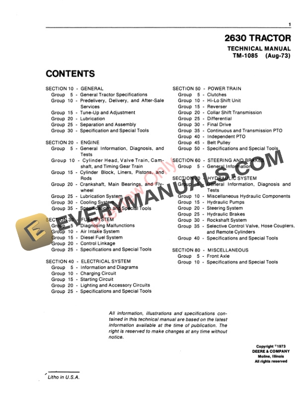 John Deere 2630 Utility Tractor Technical Manual TM1085 01FEB86 3