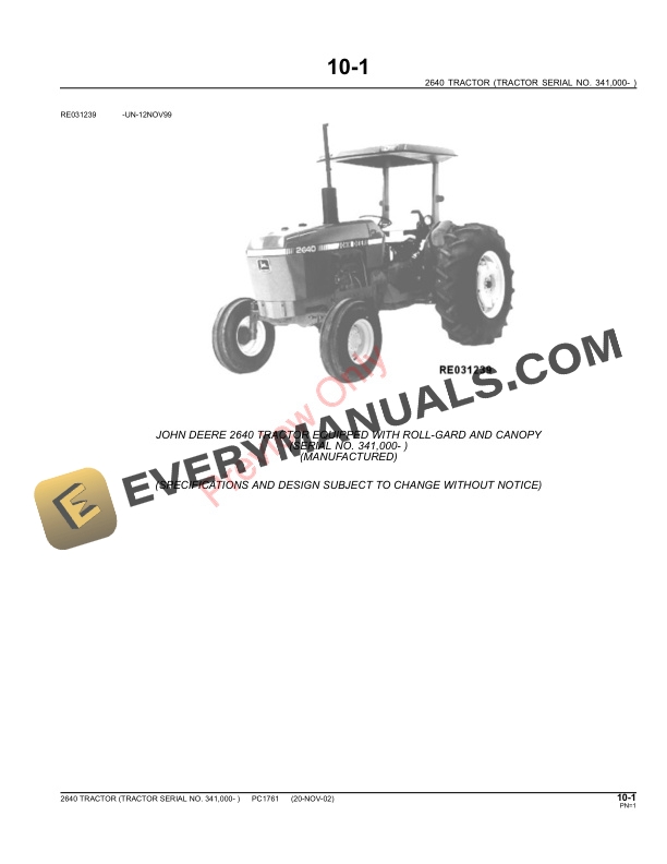 John Deere 2640 Tractor Parts Catalog PC1761 11MAY11-3