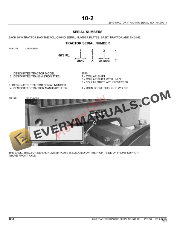 John Deere 2640 Tractor Parts Catalog PC1761 11MAY11-4