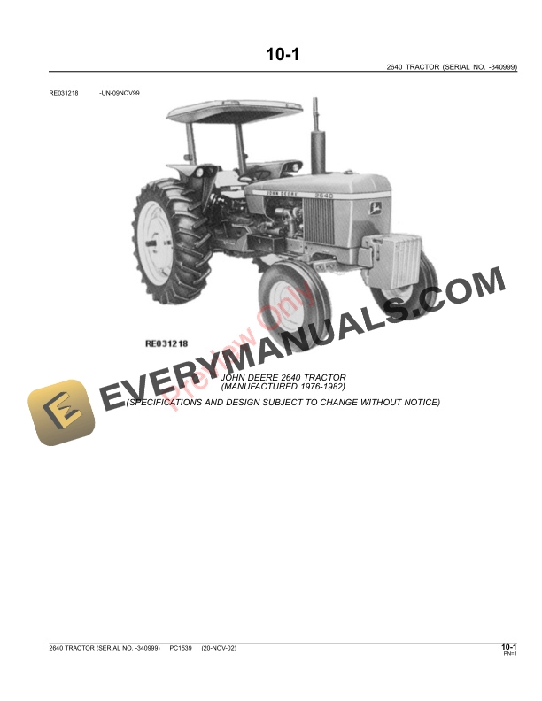 John Deere 2640 Utility Tractor Parts Catalog PC1539 11MAY11-3