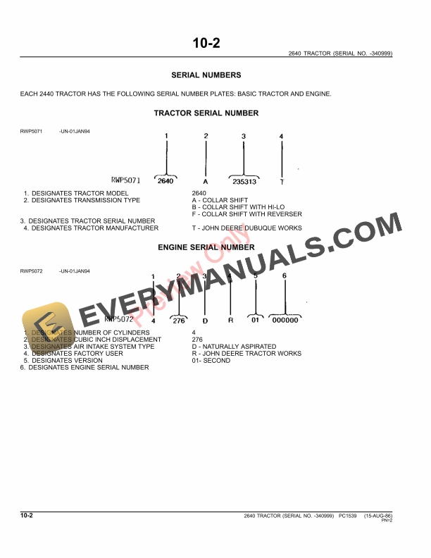 John Deere 2640 Utility Tractor Parts Catalog PC1539 11MAY11-4