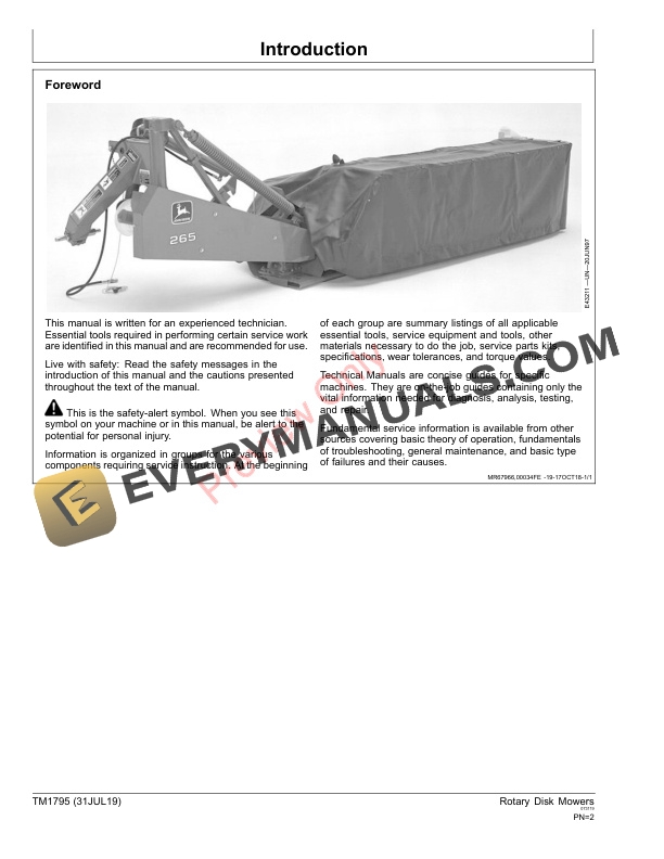 John Deere 265 275 and 285 Rotary Disk Mowers Technical Manual TM1795 31JUL19 2