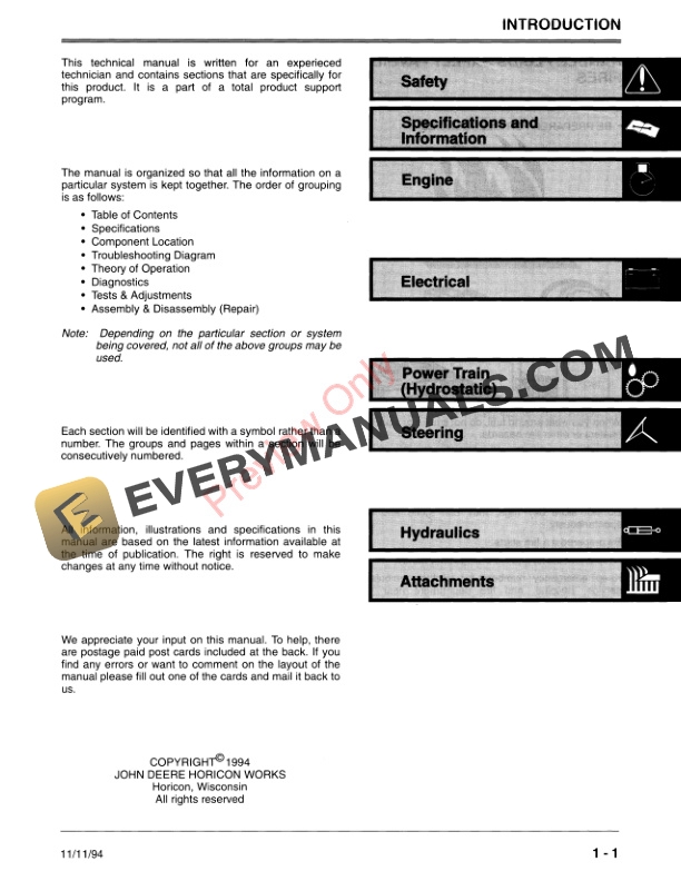 John Deere 2653 Professional Utility Mower Technical Manual TM1533 01JAN95 3