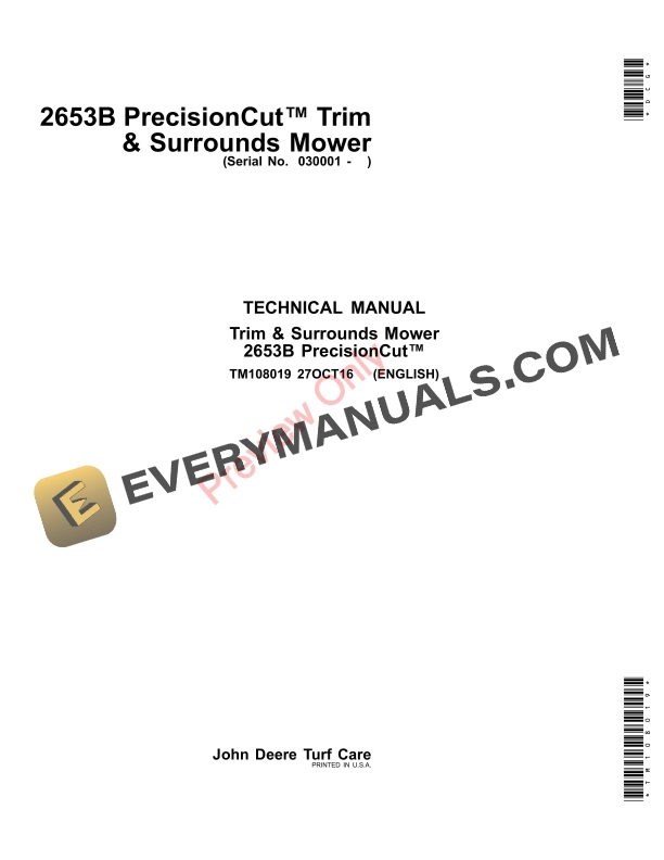 John Deere 2653B PrecisionCut Trim and Surrounds Mowers Technical Manual TM108019 27OCT16-1