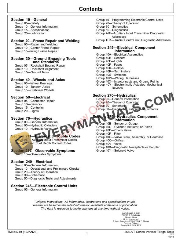 John Deere 2660VT Series Vertical Tillage Tools Technical Manual TM154219 10JAN23 3