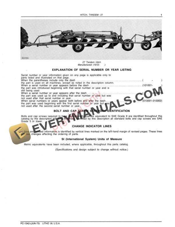 John Deere 27 Tandem Hitch Parts Catalog PC1342 01JUN75-3