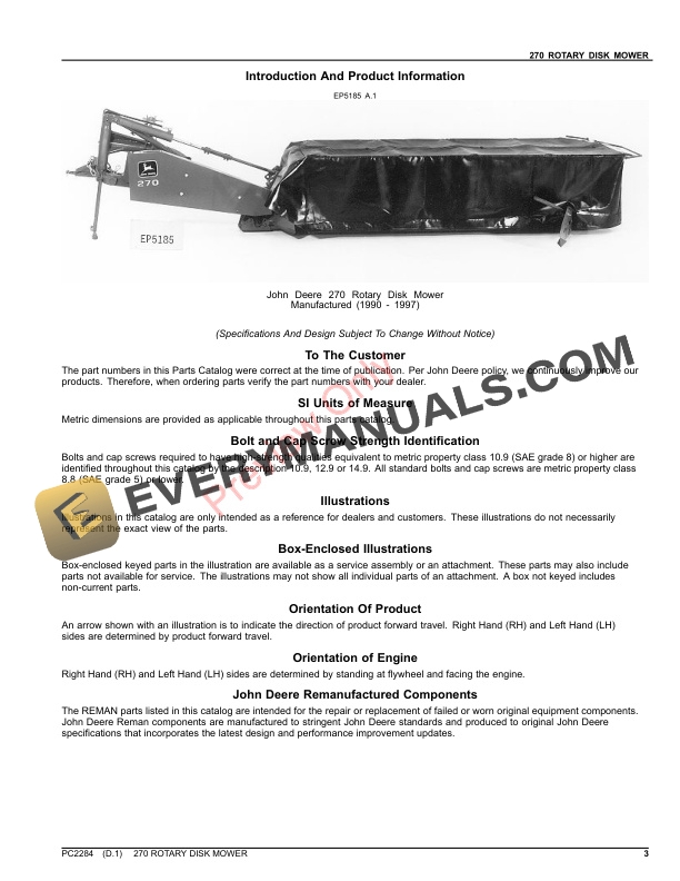 John Deere 270 ROTARY DISK MOWER Parts Catalog PC2284 06AUG23-3