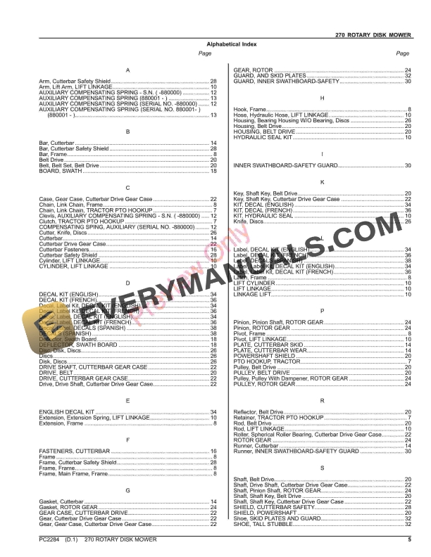 John Deere 270 ROTARY DISK MOWER Parts Catalog PC2284 06AUG23-5