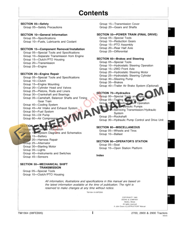 John Deere 2700 2800 and 2900 Tractor Technical Manual TM1564 08FEB95 3