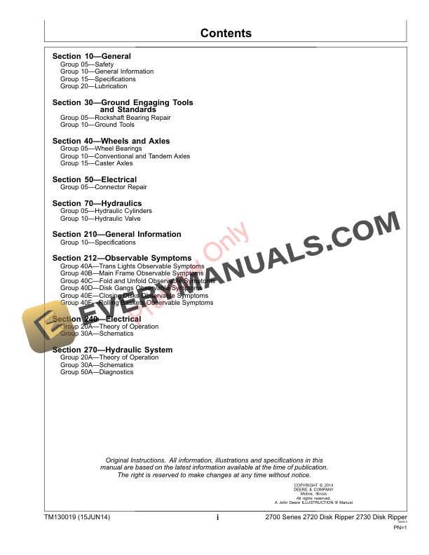 John Deere 2700 Series 2720 2730 Disk Ripper Tillage Technical Manual TM130019 20MAR15 3
