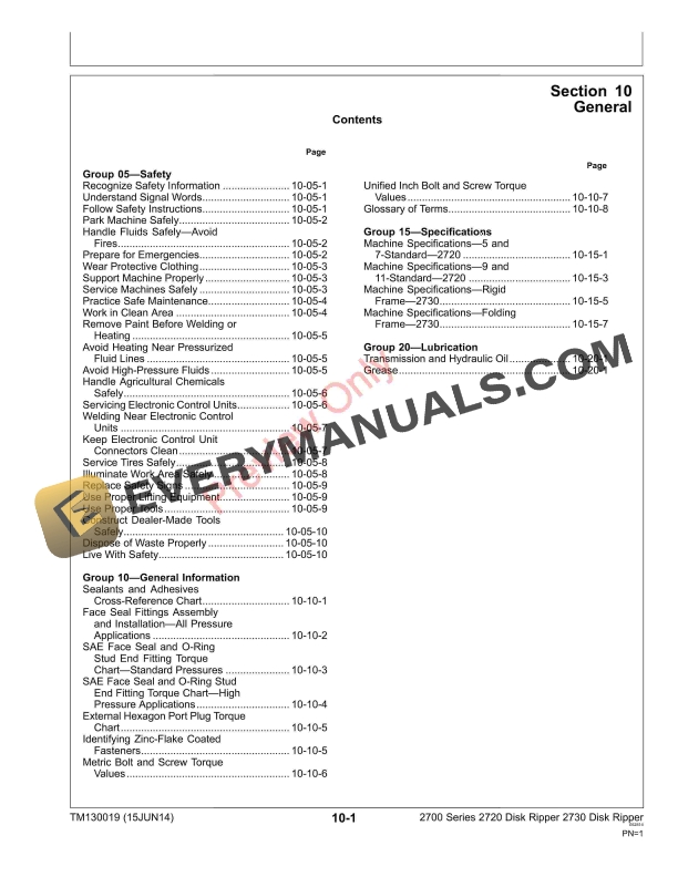 John Deere 2700 Series 2720 2730 Disk Ripper Tillage Technical Manual TM130019 20MAR15 5