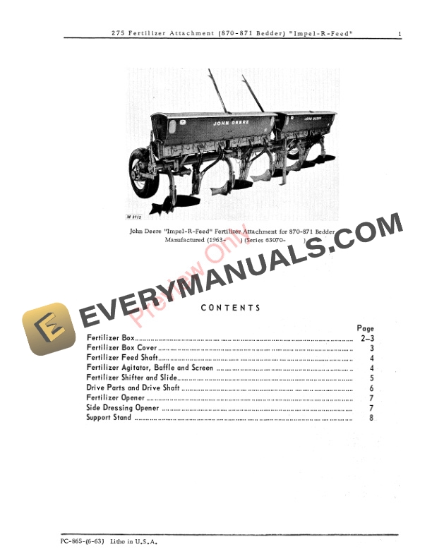 John Deere 275 Fertilizer Attachment - Impel-R-Feed Parts Catalog PC865 01JUN63 4 John Deere 275 Fertilizer Attachment – Impel-R-Feed Parts Catalog PC865 01JUN63-3