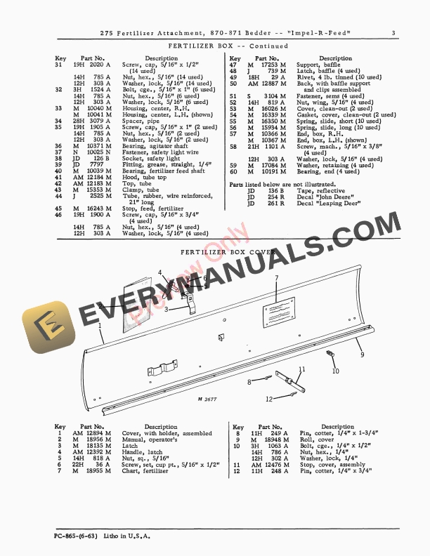 John Deere 275 Fertilizer Attachment - Impel-R-Feed Parts Catalog PC865 01JUN63 6 John Deere 275 Fertilizer Attachment – Impel-R-Feed Parts Catalog PC865 01JUN63-5