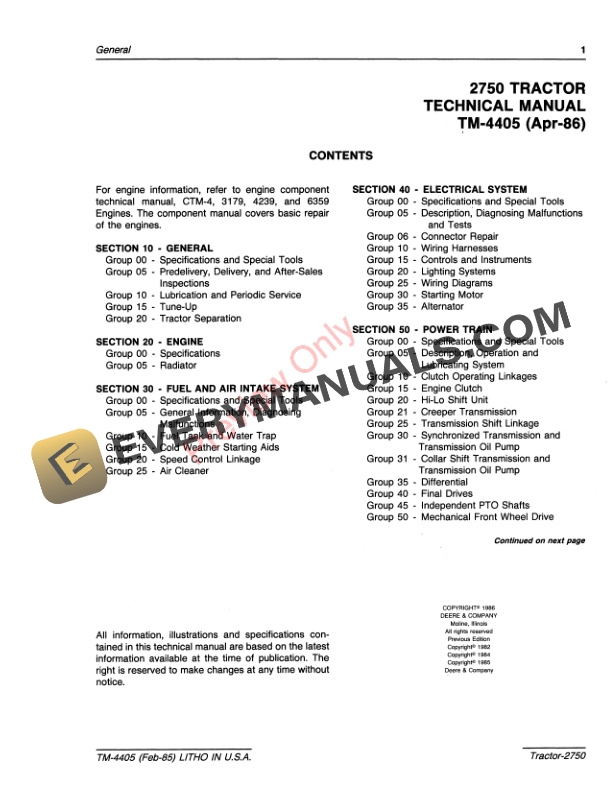 John Deere 2750 Tractor Technical Manual TM4405 01AUG86 3