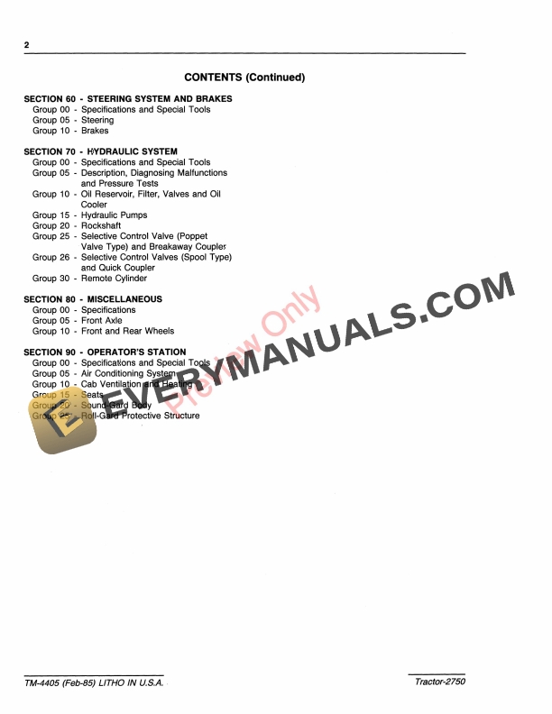 John Deere 2750 Tractor Technical Manual TM4405 01AUG86 4
