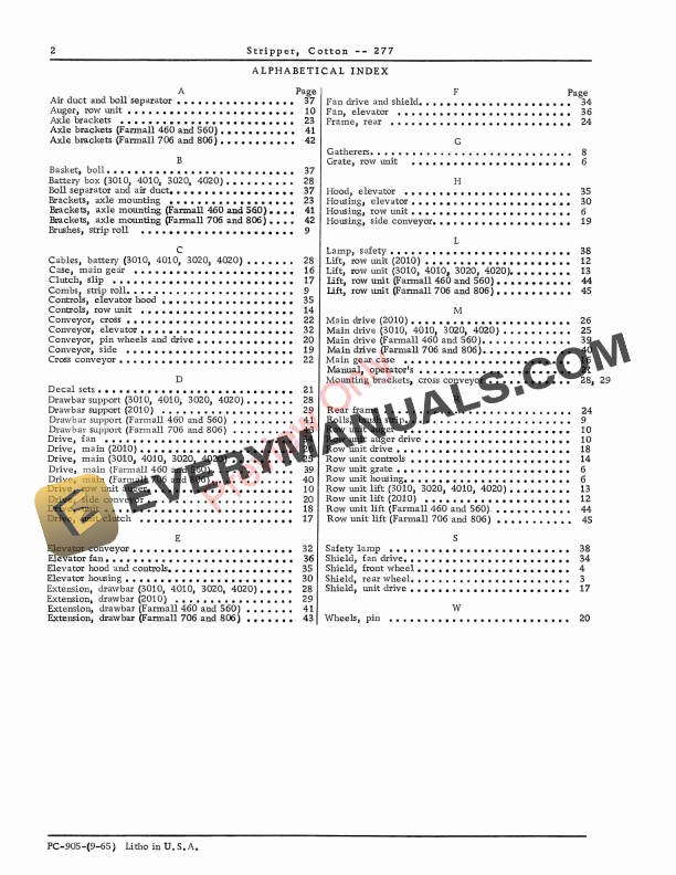 John Deere 277 Cotton Stripper Parts Catalog PC905 01SEP65-4