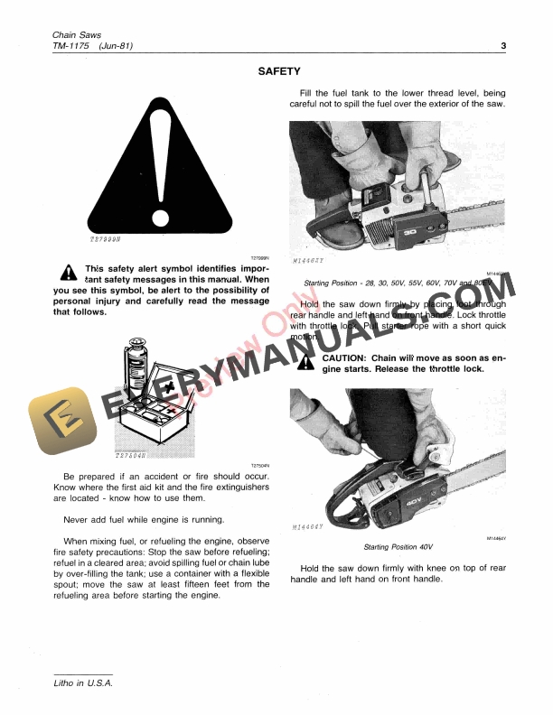 John Deere 28 30 40V 50V 55V 60V 70V and 80EV Chain Saws Technical Manual TM1175 01JUN81 5