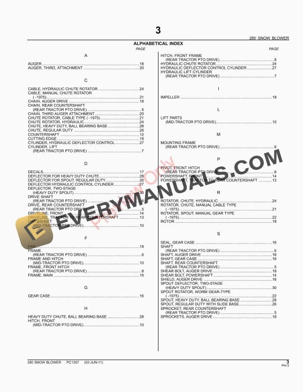 John Deere 280 Snow Blower Parts Catalog PC1357 02JUN11 6 John Deere 280 Snow Blower Parts Catalog PC1357 02JUN11-5