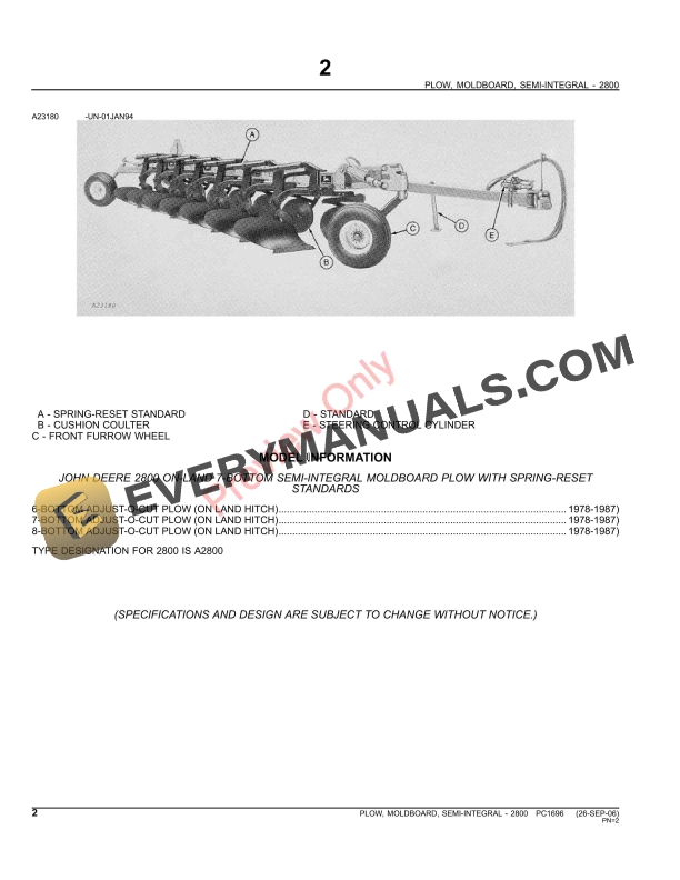 John Deere 2800 Semi-Integral Moldboard Plow Parts Catalog PC1696 31MAY11-4