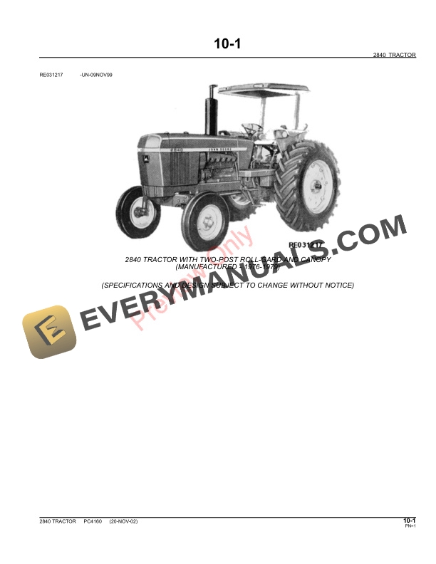 John Deere 2840 Tractor Parts Catalog PC4160 11MAY11-3