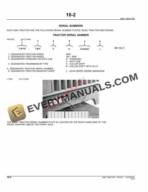 John Deere 2840 Tractor Parts Catalog PC4160 11MAY11-4