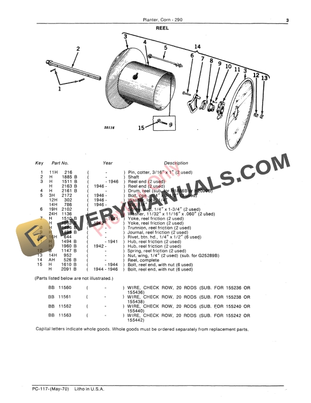 John Deere 290 Corn Planter Parts Catalog PC117 01MAY70 5