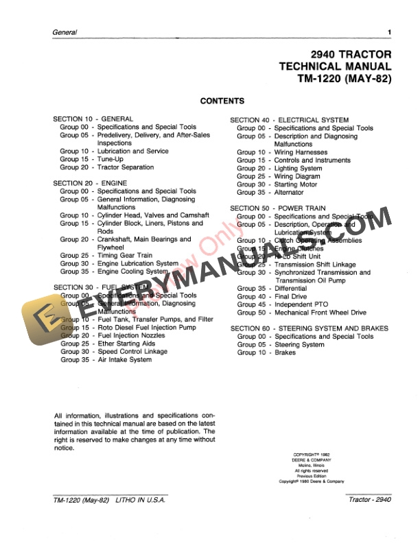 John Deere 2940 Tractor Technical Manual TM1220 01MAR83 3
