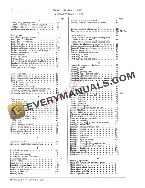 John Deere 299 Cotton Picker Parts Catalog PC892 01JUN67-4