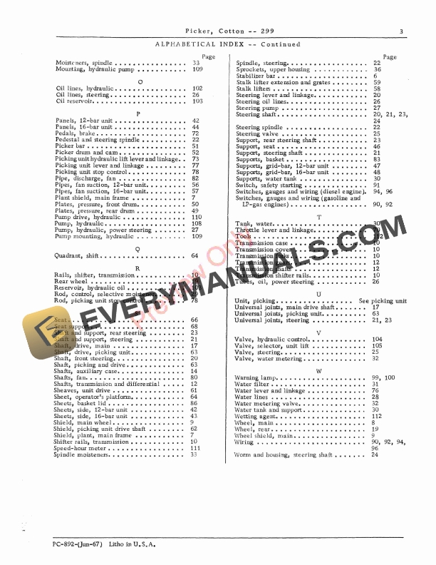 John Deere 299 Cotton Picker Parts Catalog PC892 01JUN67-5