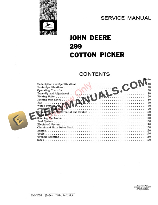 John Deere 299 Cotton Picker Service Manual SM2056 01APR66 3