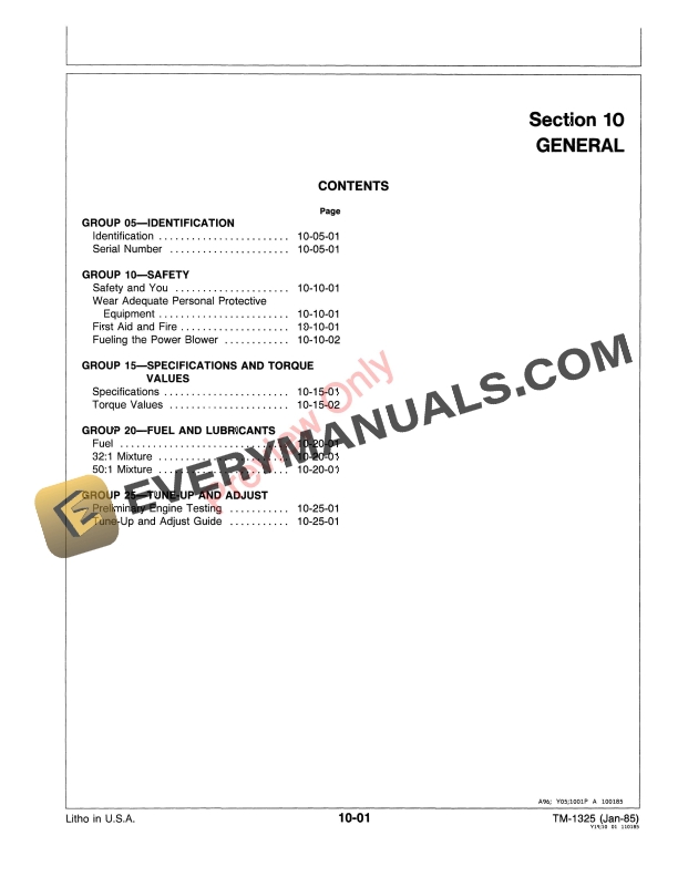 John Deere 2E Power Blower Technical Manual TM1325 01JAN85 5