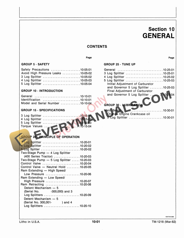 John Deere 3 32 4 5 and 52 Log Splitters Technical Manual TM1218 01MAR82 5