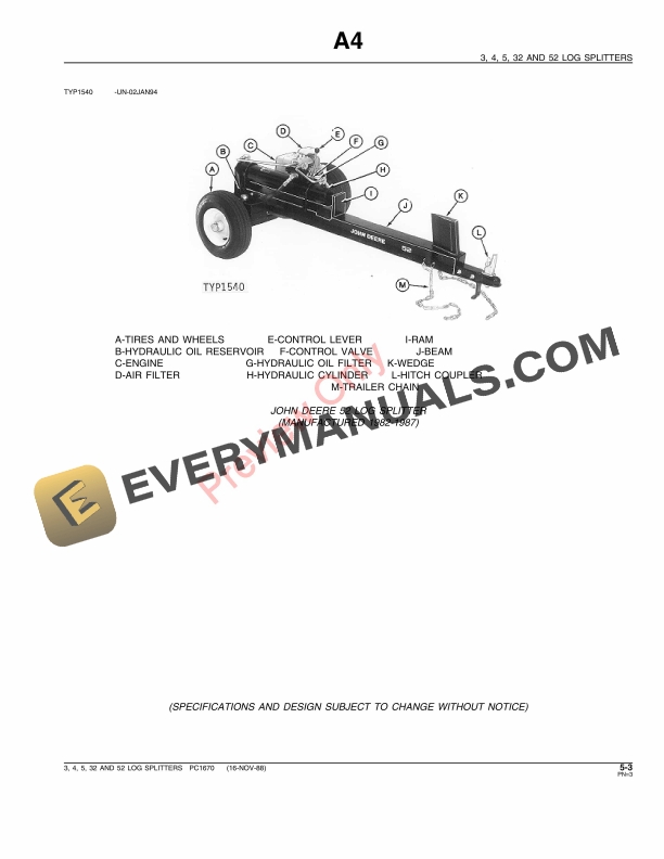 John Deere 3, 4, 5, 32, 52 Log Splitters Parts Catalog PC1670 16NOV88 10 John Deere 3, 4, 5, 32, 52 Log Splitters Parts Catalog PC1670 16NOV88-5