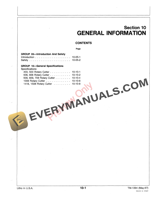 John Deere 3, 6, 8, 9 Series Rotary Cutters Technical Manual TM1394 01MAY87 8 John Deere 3 6 8 9 Series Rotary Cutters Technical Manual TM1394 01MAY87 5