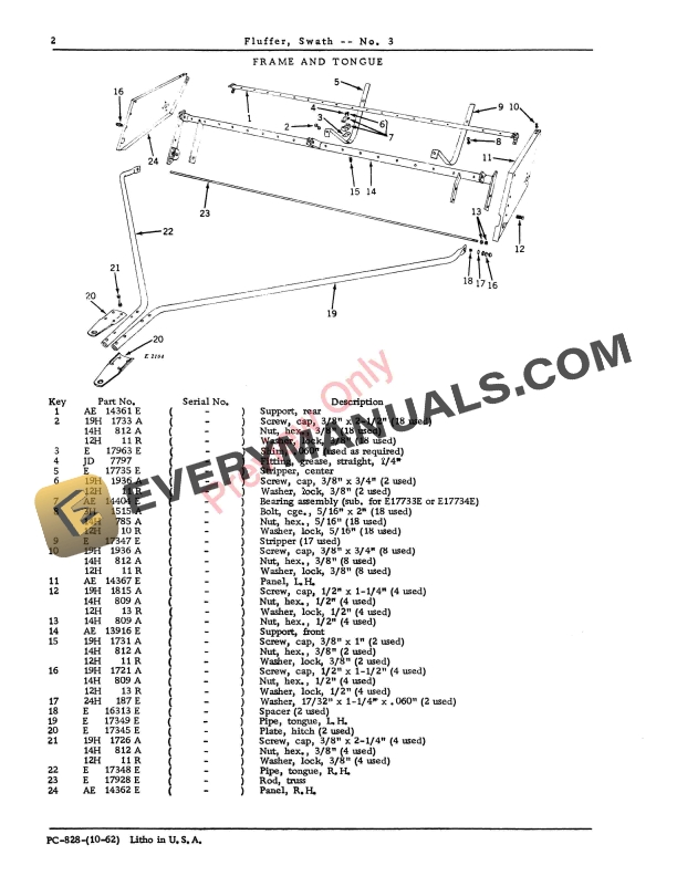 John Deere 3 Swath Fluffer Parts Catalog PC828 01OCT62-4
