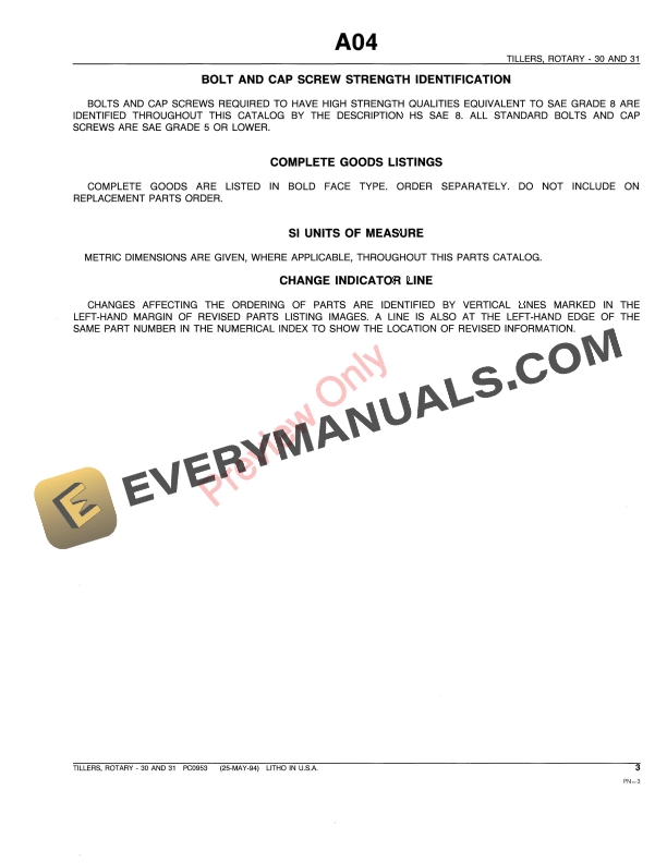 John Deere 30, 31 Rotary Tillers Parts Catalog PC953 13SEP94-5