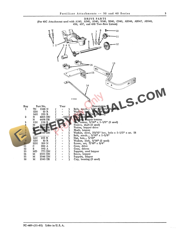 John Deere 30, 40 Series Fertilizer Attachments Parts Catalog PC469 01NOV61-5