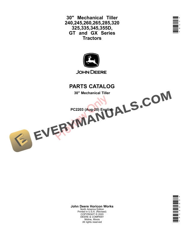 John Deere 30 Mechanical Tiller 240